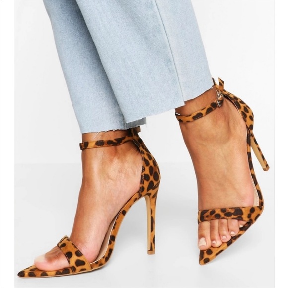 Boohoo Pointed Toe Barely There Heels Leopard Print US 7 - Picture 1 of 7